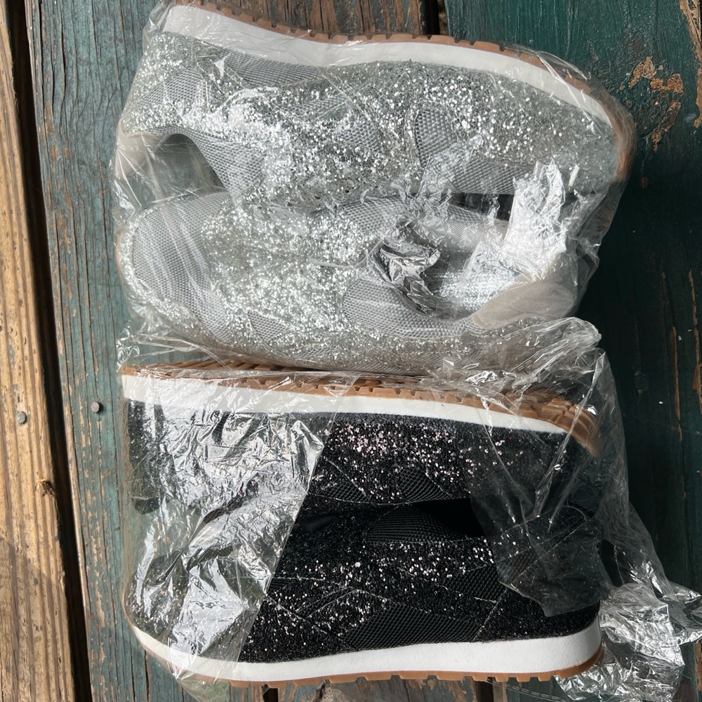 Sparkly Silver and Black Sneakers